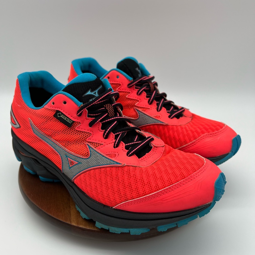 Mizuno Wave Rider 20 GTX Running Sneakers Coral Orange Blue Women Shoe Sz.8.5